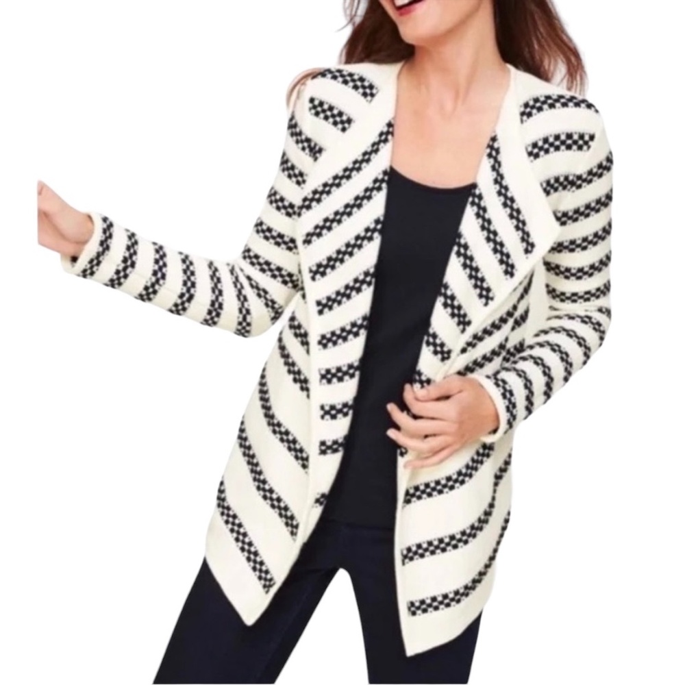 Talbots Cream and Black Patterned Cardigan